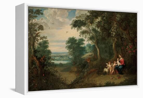 A Wooded Landscape with the Virgin and Child, Infant St. John the Baptist and an Angel-Jan Brueghel the Younger-Framed Premier Image Canvas