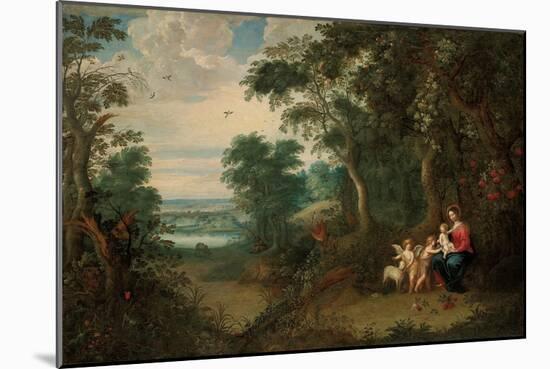 A Wooded Landscape with the Virgin and Child, Infant St. John the Baptist and an Angel-Jan Brueghel the Younger-Mounted Giclee Print