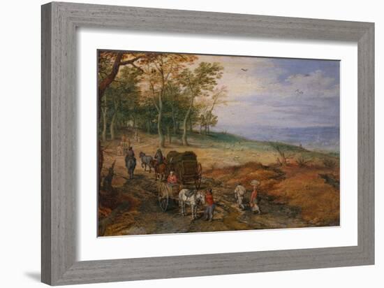 A Wooded Landscape with Travellers oil on copper-Jan the Elder Brueghel-Framed Giclee Print