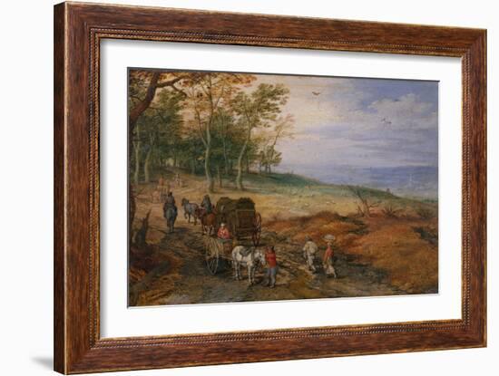 A Wooded Landscape with Travellers oil on copper-Jan the Elder Brueghel-Framed Giclee Print