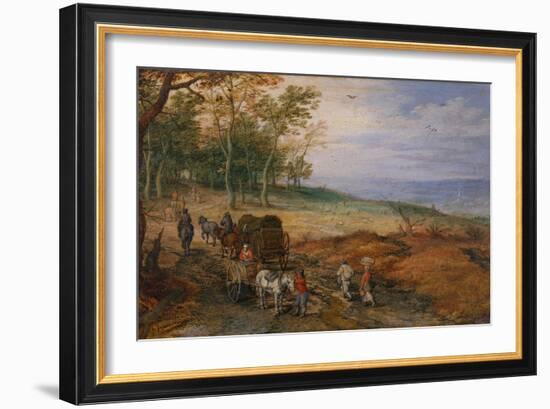 A Wooded Landscape with Travellers oil on copper-Jan the Elder Brueghel-Framed Giclee Print