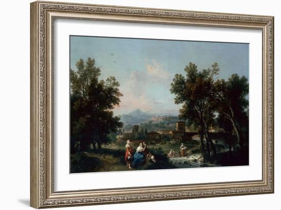 A Wooded Landscape with Washerwomen by a River-Francesco Zuccarelli-Framed Giclee Print