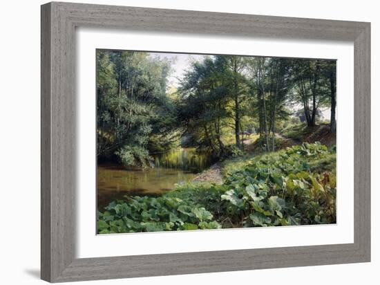 A Wooded River Landscape with Deer Beyond, 1904-Peder Mork Monsted-Framed Giclee Print