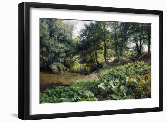 A Wooded River Landscape with Deer Beyond, 1904-Peder Mork Monsted-Framed Giclee Print