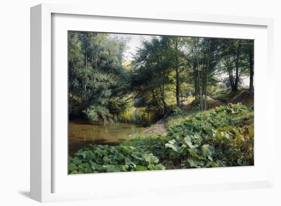 A Wooded River Landscape with Deer Beyond, 1904-Peder Mork Monsted-Framed Giclee Print