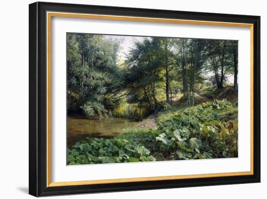 A Wooded River Landscape with Deer Beyond, 1904-Peder Mork Monsted-Framed Giclee Print