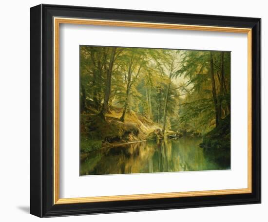 A Wooded River Landscape with Figures in a Boat, 1893-Christian Zacho-Framed Giclee Print