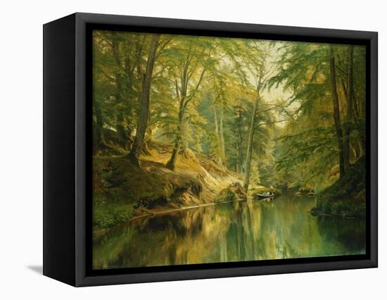 A Wooded River Landscape with Figures in a Boat, 1893-Christian Zacho-Framed Premier Image Canvas