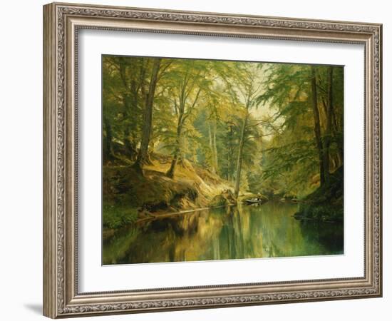 A Wooded River Landscape with Figures in a Boat, 1893-Christian Zacho-Framed Giclee Print