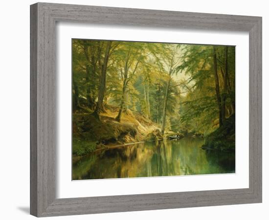 A Wooded River Landscape with Figures in a Boat, 1893-Christian Zacho-Framed Giclee Print