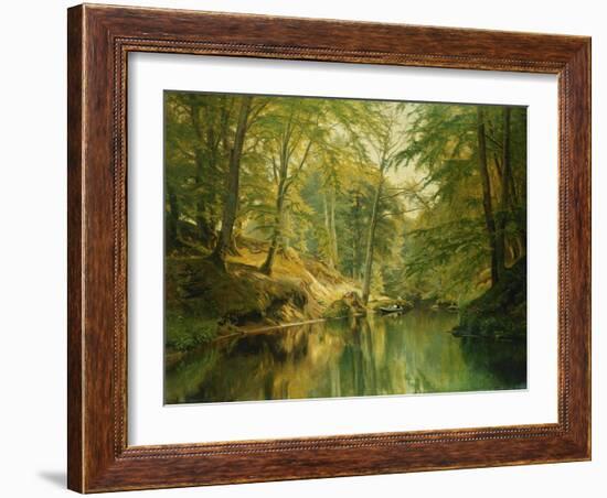 A Wooded River Landscape with Figures in a Boat, 1893-Christian Zacho-Framed Giclee Print