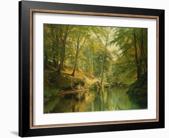 A Wooded River Landscape with Figures in a Boat, 1893-Christian Zacho-Framed Giclee Print