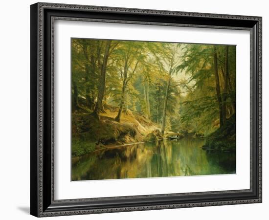 A Wooded River Landscape with Figures in a Boat, 1893-Christian Zacho-Framed Giclee Print