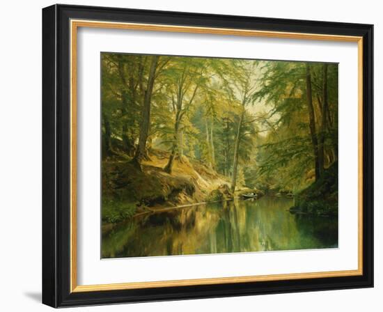 A Wooded River Landscape with Figures in a Boat, 1893-Christian Zacho-Framed Giclee Print