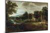 A Wooded River Landscape, with Village Buildings and Abraham and the Three Angels-Joseph Bail-Mounted Giclee Print
