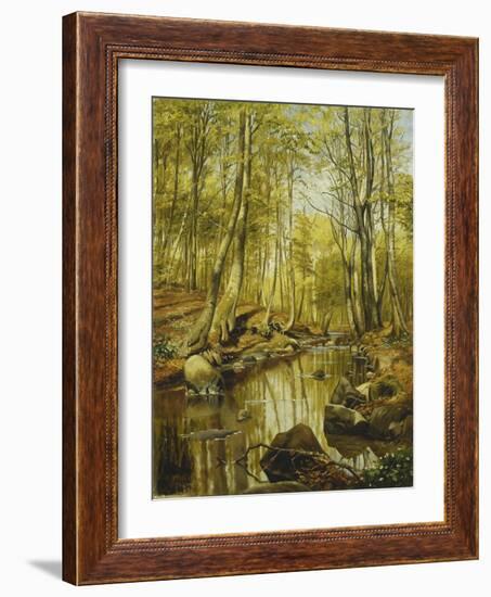 A Wooded River Landscape-Peder Mork Monsted-Framed Giclee Print