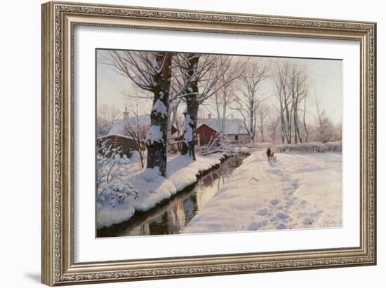 A Wooded Winter Landscape, 1927 (Oil on Canvas)-Peder Monsted-Framed Giclee Print