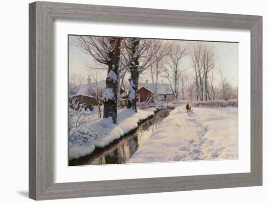 A Wooded Winter Landscape, 1927 (Oil on Canvas)-Peder Monsted-Framed Giclee Print