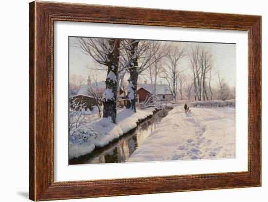 A Wooded Winter Landscape, 1927 (Oil on Canvas)-Peder Monsted-Framed Giclee Print