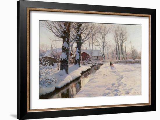 A Wooded Winter Landscape, 1927 (Oil on Canvas)-Peder Monsted-Framed Giclee Print