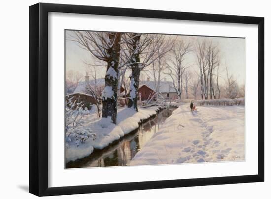 A Wooded Winter Landscape, 1927 (Oil on Canvas)-Peder Monsted-Framed Giclee Print