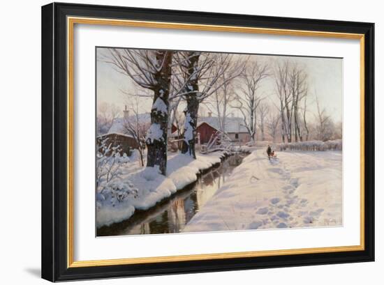 A Wooded Winter Landscape, 1927 (Oil on Canvas)-Peder Monsted-Framed Giclee Print