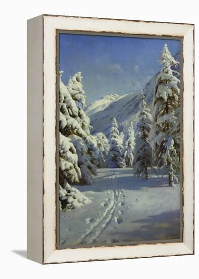 A Wooded Winter Landscape, Mortaratsch-Peder Mork Monsted-Framed Premier Image Canvas