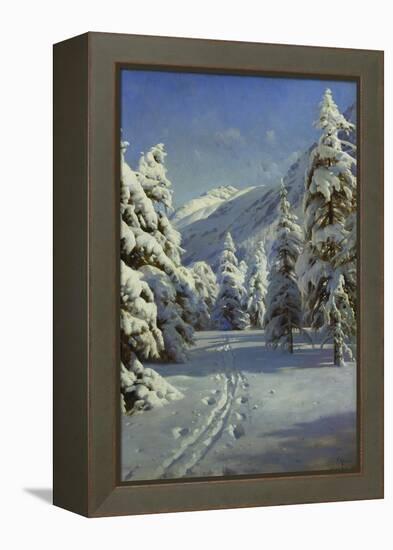 A Wooded Winter Landscape, Mortaratsch-Peder Mork Monsted-Framed Premier Image Canvas