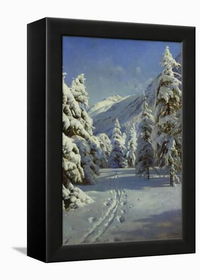 A Wooded Winter Landscape, Mortaratsch-Peder Mork Monsted-Framed Premier Image Canvas