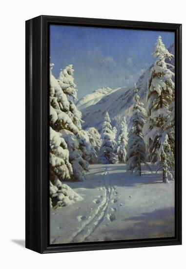 A Wooded Winter Landscape, Mortaratsch-Peder Mork Monsted-Framed Premier Image Canvas