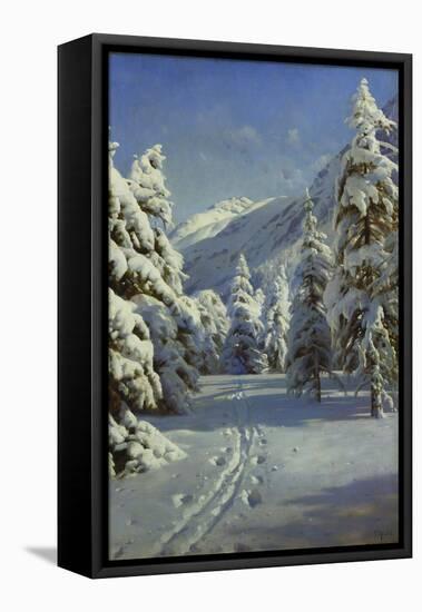 A Wooded Winter Landscape, Mortaratsch-Peder Mork Monsted-Framed Premier Image Canvas
