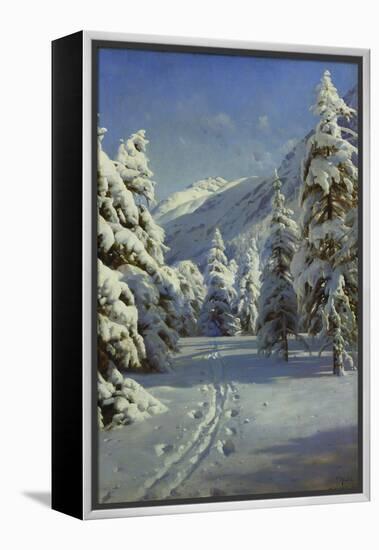 A Wooded Winter Landscape, Mortaratsch-Peder Mork Monsted-Framed Premier Image Canvas