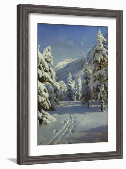 A Wooded Winter Landscape, Mortaratsch-Peder Mork Monsted-Framed Giclee Print