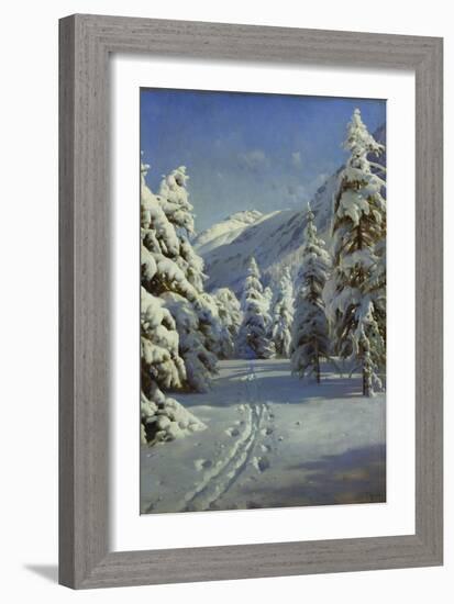 A Wooded Winter Landscape, Mortaratsch-Peder Mork Monsted-Framed Giclee Print