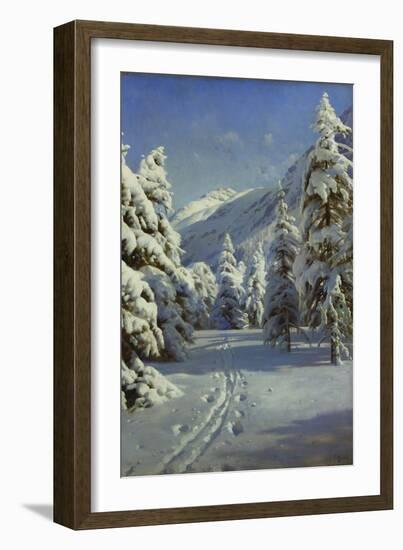 A Wooded Winter Landscape, Mortaratsch-Peder Mork Monsted-Framed Giclee Print