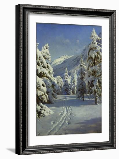 A Wooded Winter Landscape, Mortaratsch-Peder Mork Monsted-Framed Giclee Print