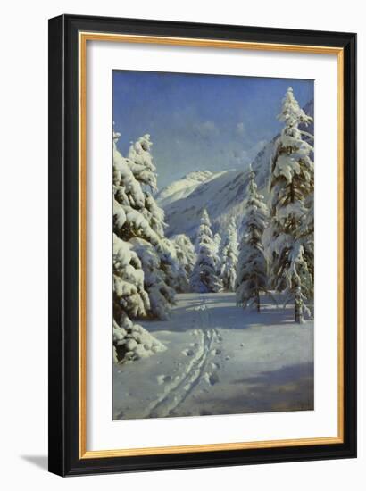 A Wooded Winter Landscape, Mortaratsch-Peder Mork Monsted-Framed Giclee Print