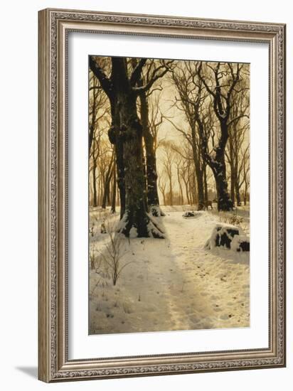 A Wooded Winter Landscape with Deer, 1912-Peder Mork Monsted-Framed Giclee Print