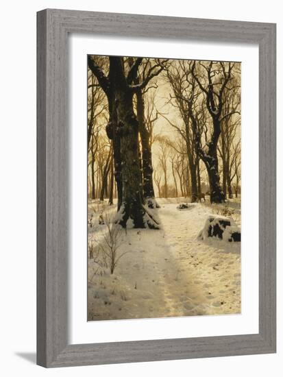 A Wooded Winter Landscape with Deer, 1912-Peder Mork Monsted-Framed Giclee Print