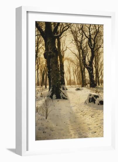 A Wooded Winter Landscape with Deer, 1912-Peder Mork Monsted-Framed Giclee Print