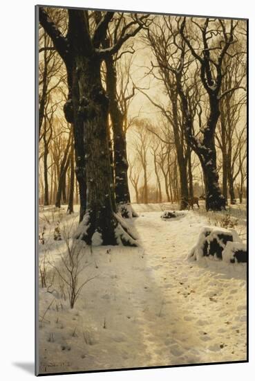 A Wooded Winter Landscape with Deer, 1912-Peder Mork Monsted-Mounted Giclee Print
