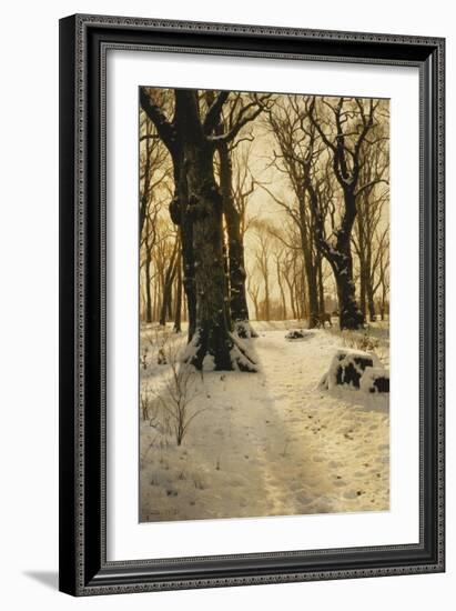 A Wooded Winter Landscape with Deer, 1912-Peder Mork Monsted-Framed Premium Giclee Print