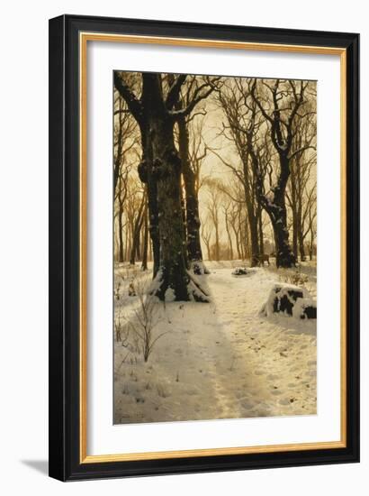 A Wooded Winter Landscape with Deer, 1912-Peder Mork Monsted-Framed Premium Giclee Print