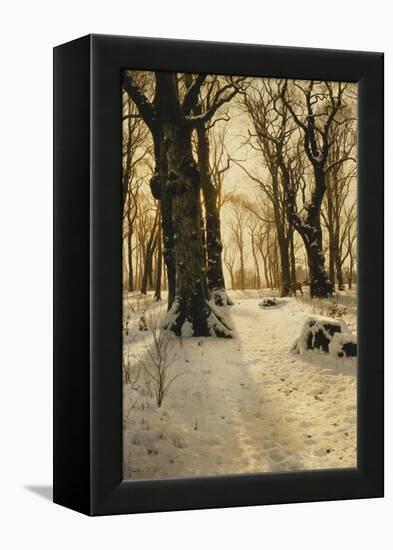 A Wooded Winter Landscape with Deer, 1912-Peder Mork Monsted-Framed Premier Image Canvas