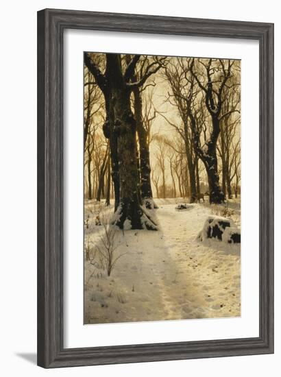 A Wooded Winter Landscape with Deer-Peder Mork Monsted-Framed Giclee Print