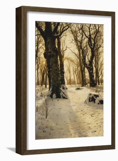 A Wooded Winter Landscape with Deer-Peder Mork Monsted-Framed Giclee Print