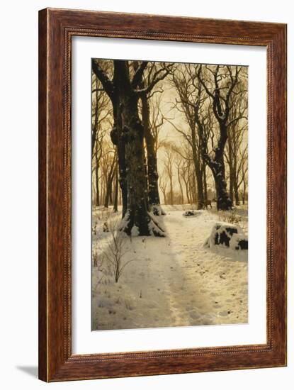 A Wooded Winter Landscape with Deer-Peder Mork Monsted-Framed Giclee Print