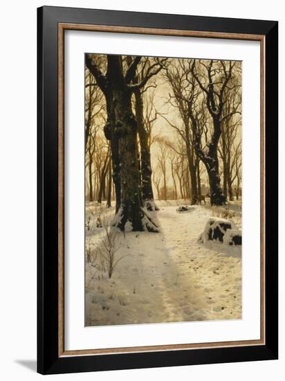 A Wooded Winter Landscape with Deer-Peder Mork Monsted-Framed Giclee Print