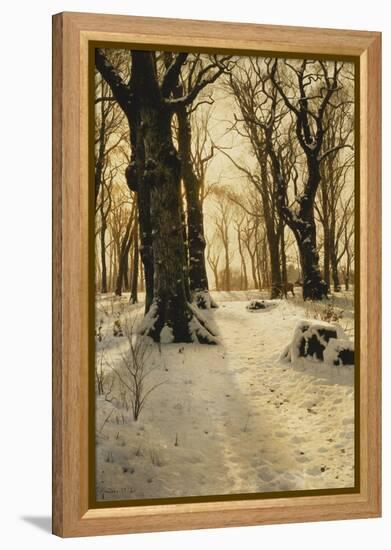 A Wooded Winter Landscape with Deer-Peder Mork Monsted-Framed Premier Image Canvas