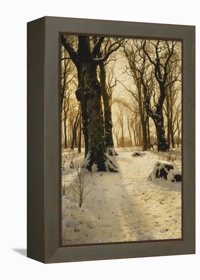 A Wooded Winter Landscape with Deer-Peder Mork Monsted-Framed Premier Image Canvas